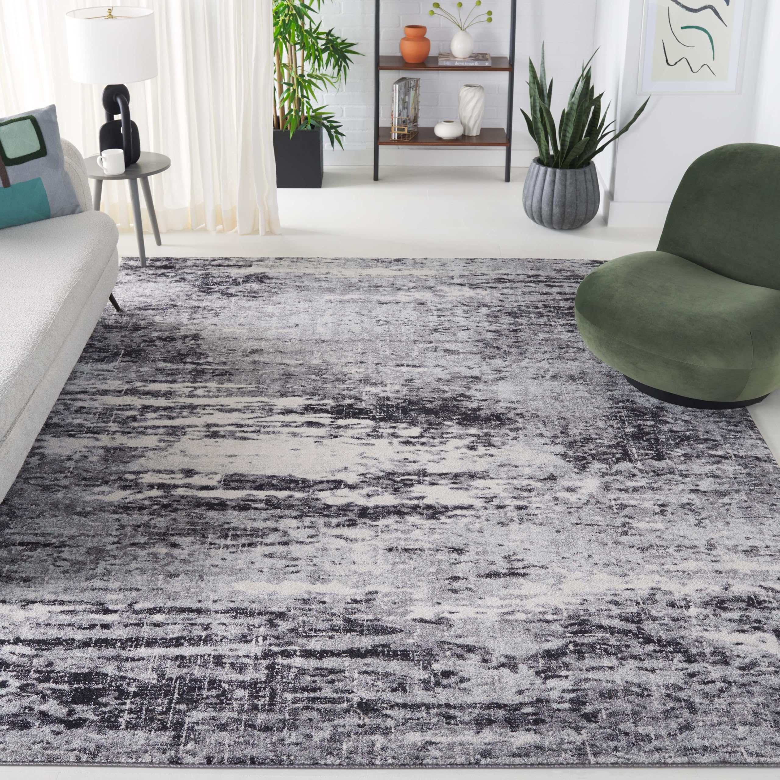 SAFAVIEH Evoke Collection 9' x 12' Ivory / Dark Grey EVK272G Modern Abstract Non-Shedding Living Room Bedroom Dining Home Office Area Rug Image