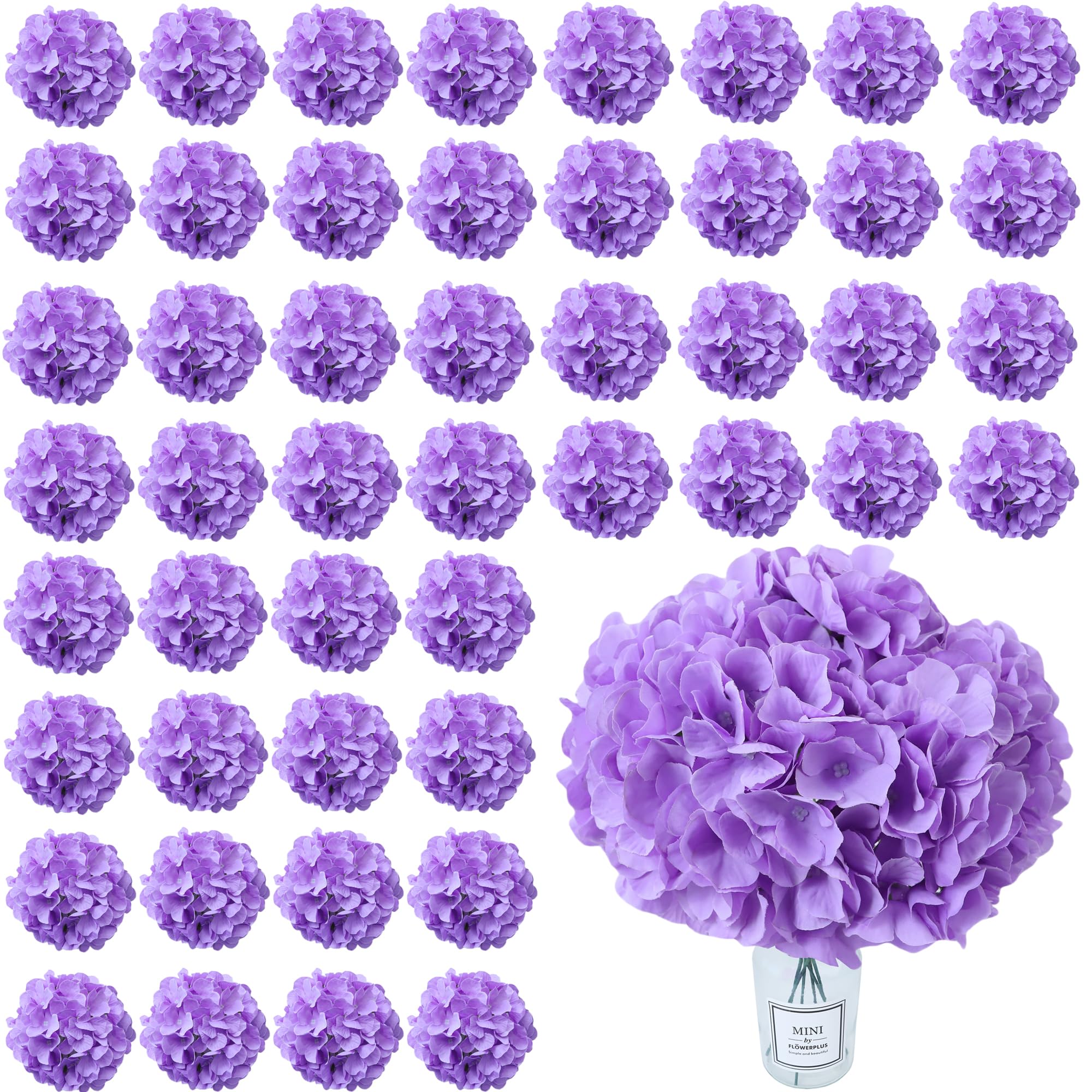Photo 1 of AVIVIHO 60 PCS Purple Hydrangea Artificial Flowers Bulk Fluffy Fake Hydrangea Silk Flowers with Stems for Home Wedding Party Centerpieces Arch Decor Florals Bouquets Arrangement Decoration