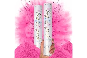 PrimePure Gender Reveal Confetti Cannon - Biodegradable Powder Cannons Smoke Bomb - Pink, 2 Pack - Party Poppers Baby Pink Confetti Popper for Baby Girl Gender Reveal