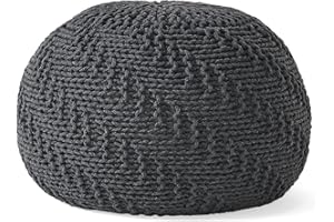 Christopher Knight Home Beryl Knitted Cotton Pouf, Dark Grey