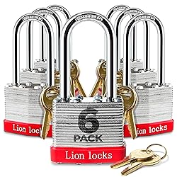 Lion Locks 6 Keyed Alike Padlocks with 2" Long