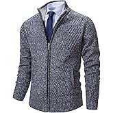 XinYangNi Men's Cardigan Sweaters Knit Zipper Casual Slim Fit Stand Collar with Full Zip and Pockets