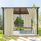 BONZER Outdoor Curtains for Patio Waterproof, Tab Top Weatherproof Outside Curtains for Porch, Pergola, Gazebo, Cabana, Pavilion, 1 Panel, 52x84 Inch, Beige