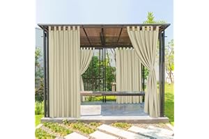 BONZER Outdoor Curtains for Patio Waterproof, Tab Top Weatherproof Outside Curtains for Porch, Pergola, Gazebo, Cabana, Pavilion, 1 Panel, 52x84 Inch, Beige