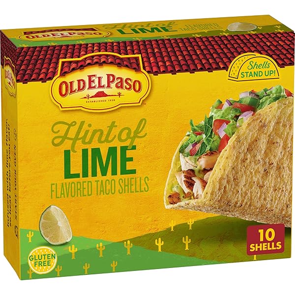OLD EL PASO STAND ‘N STUFF TACO SHELLS, HINT OF LIME FLAVORED, GLUTEN FREE CRUNCHY CORN TACO SHELLS, 10 COUNT, 5.4 OZ