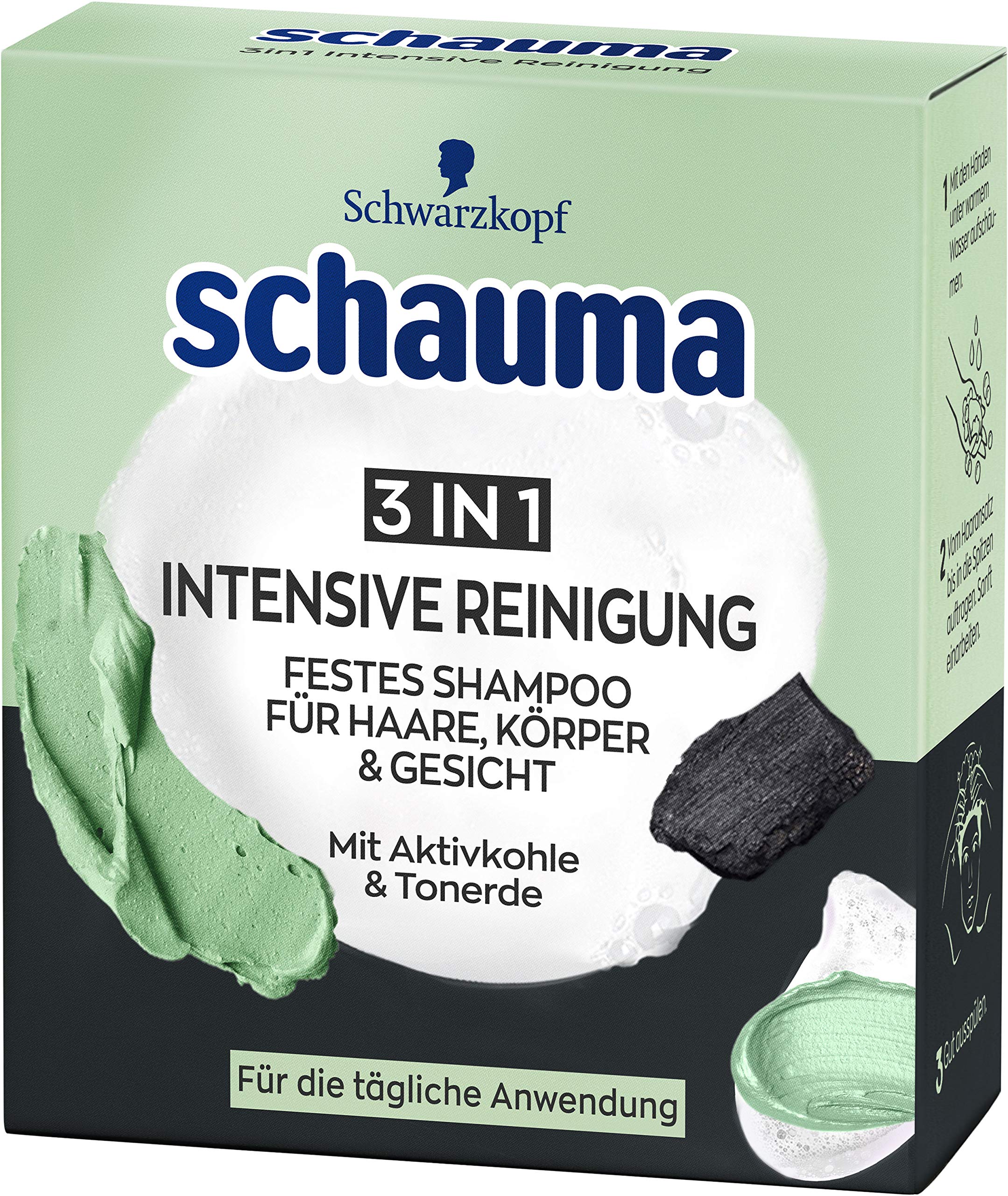 Schauma S60I1 Solid Shampoo for Hair, Body & Face 3-in-1 Intensive Cleansing 60 g