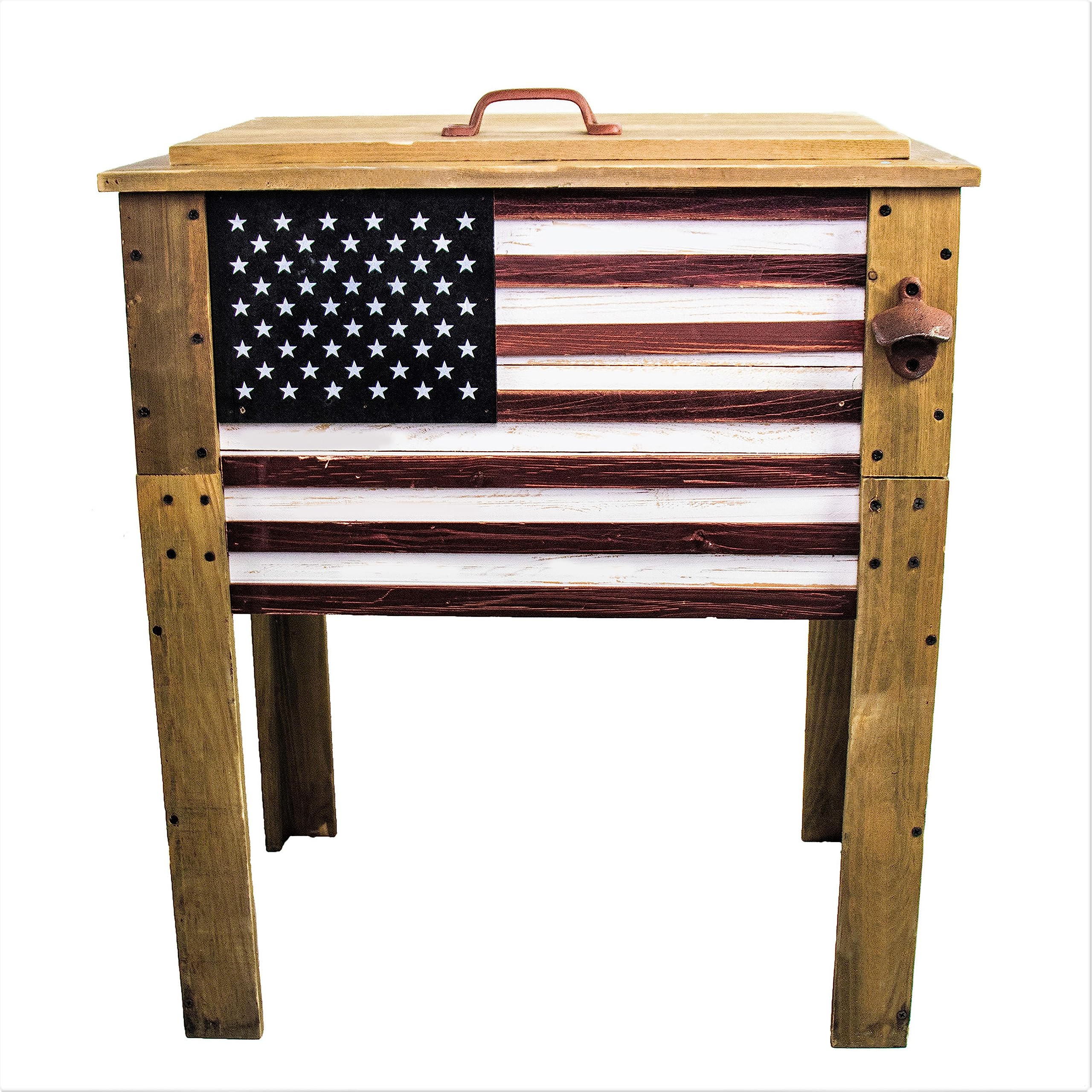 Photo 1 of ***MAJOR DAMAGE***

Wooden Patio Beverage Cooler for Porch, Deck or Patio - American Flag Design - 57 Qt - Backyard Expressions