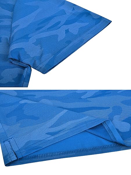 DERMINPRO MEN’S CAMOUFLAGE POLOS SHORT SLEEVE QUICK DRY COLLARED GOLF SHIRTS BLUE CAMO SMALL