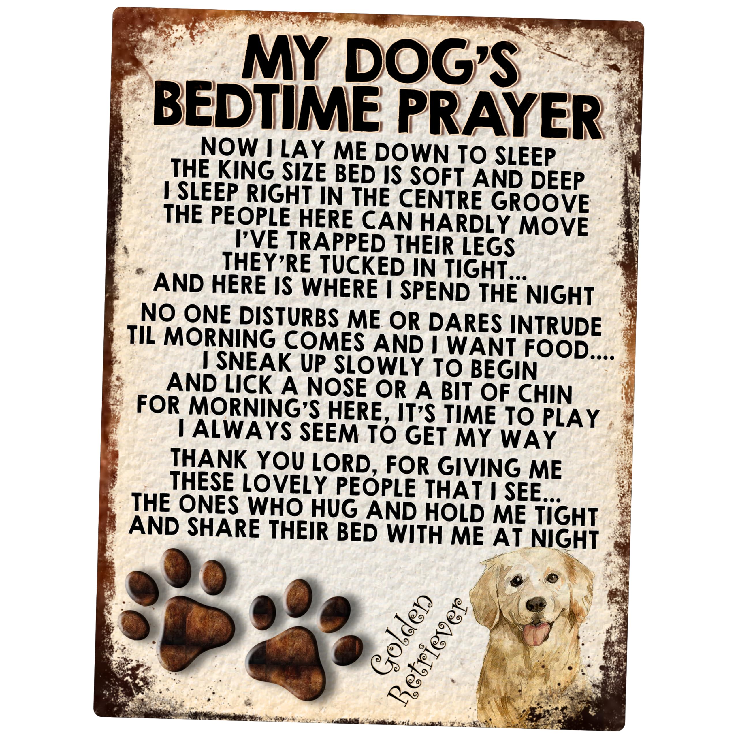 MY DOG'S BEDTIME PRAYER RETRO STYLE METAL TIN SIGN/PLAQUE (GOLDEN RETRIEVER DOG)