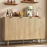 LYNCOHOME Fluted Sideboard Cabinet, Buffet Cabinet with 4 Doors, Kitchen Storage Cabinet with Solid Wood Feet for Kitchen, Di