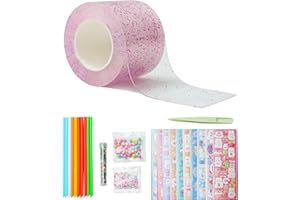 KAVI' S Nano Tape Bubbles Set, Bubble Tapes, Self Adhesive Nano Tape Bubbles, Elastic Bubble DIY Craft Kit, Adhesive Tape for Blow Bubbles, Glitter Stickers Art (Pink)