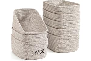 SNUVID 8 Pack Small Storage Baskets for Organizing, Woven Rope Bins for Bathroom, Closet, Shelf Organizer, Cute Cube Decorative Box for Towels, Baby Nursery, Toys, Gift Empty Baskets - 11.5"x7.5"x4.7"-Brown