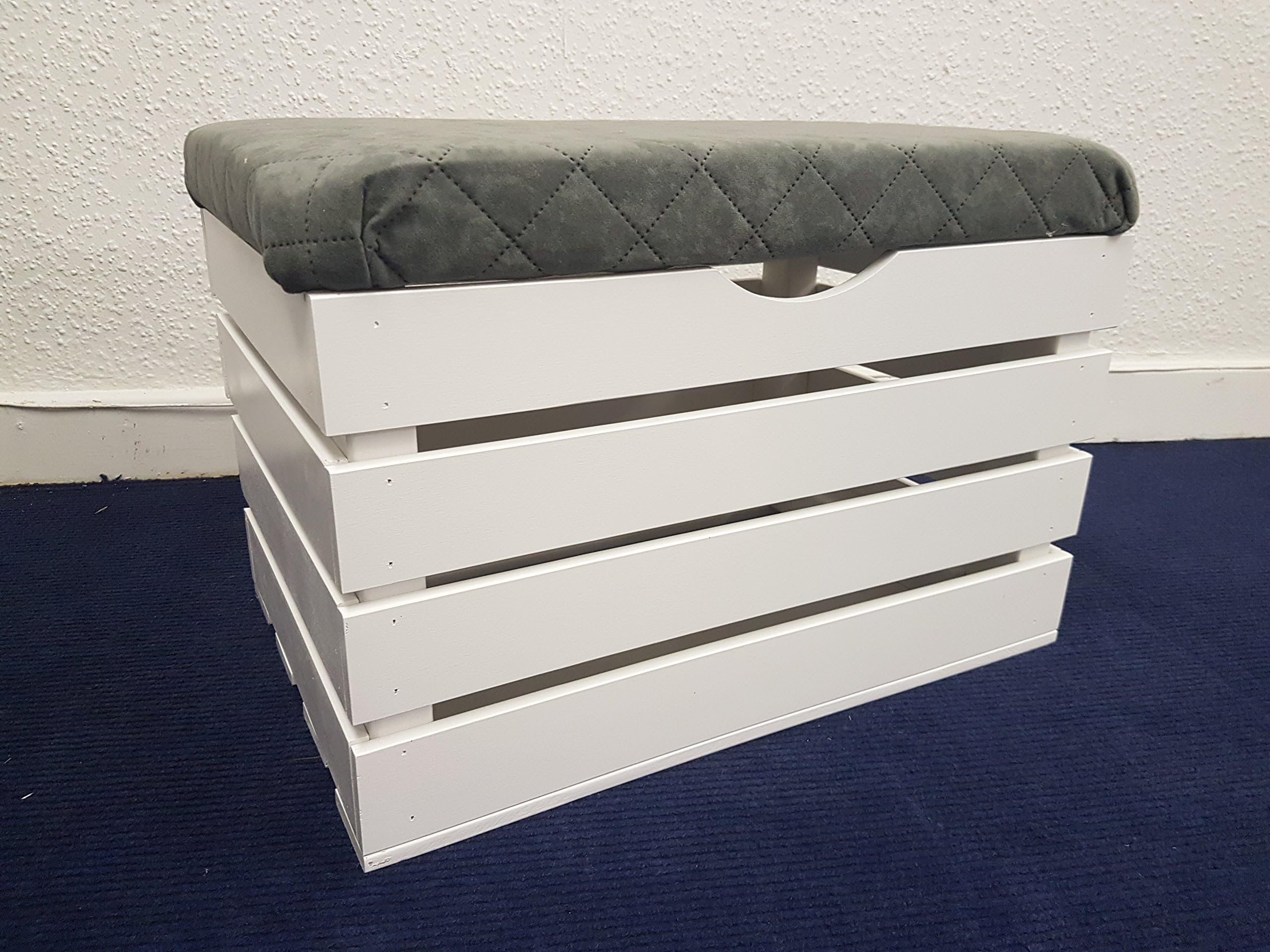 DECOCRAFT Large White Wooden Seating Bench Box Ottoman Treasure Chest Pouffee (PLG)