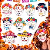 36 Pcs 9 Styles Day of The Dead Mask Sugar Skulls Halloween Cosplay | Mexican Masquerade, Halloween Dia De Los Muertos Decor, Day of The Dead Skeleton Face Mask Accessories, Celebration Party