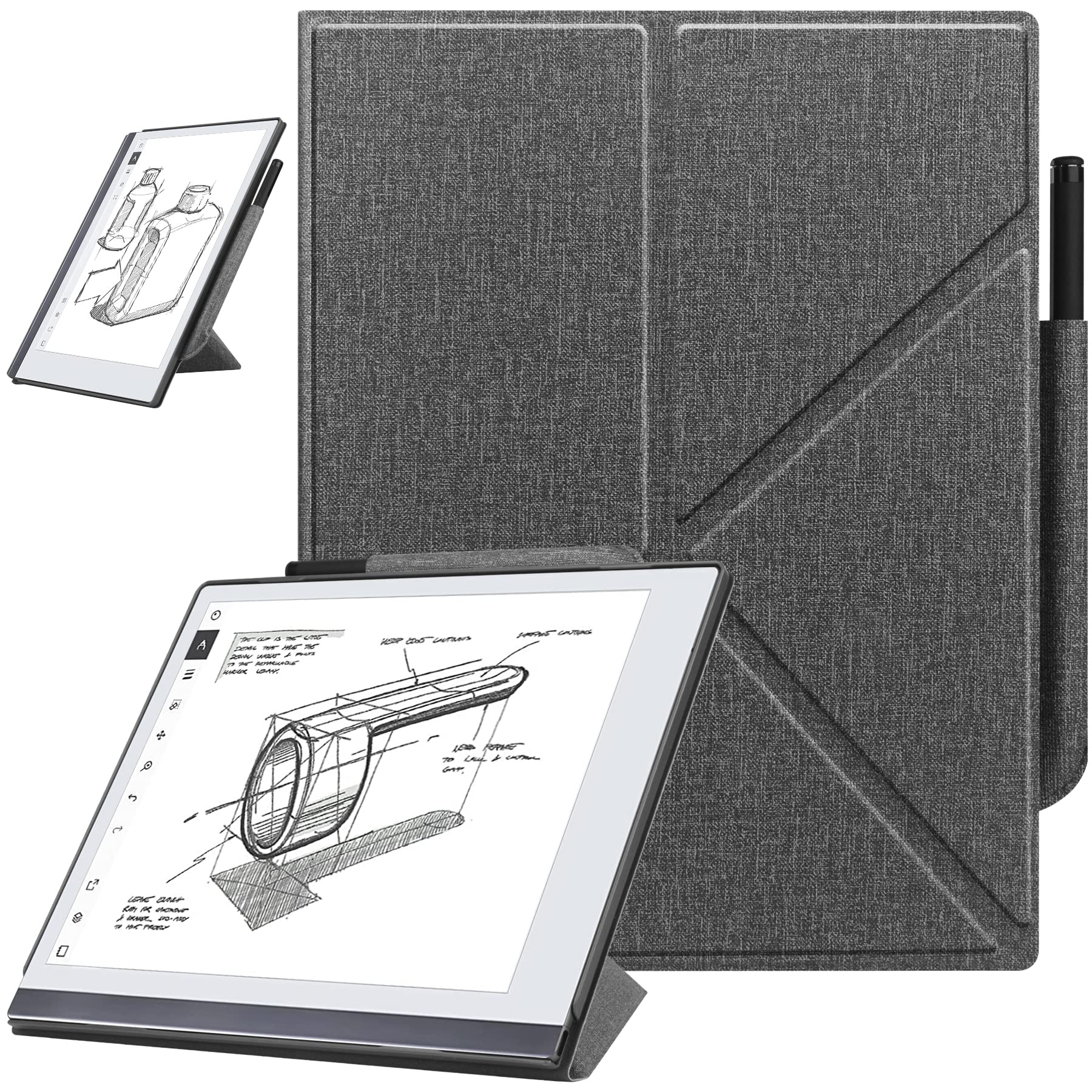 ZOENHWA Case for 10.3 inch Remarkable 2 (2020 Released) - with Stable Folding Stand Design and Pen Pocket ,Remarkable 2 10.3" Digital Paper Tablet Cover, Not Fit Remarkable 1- grey