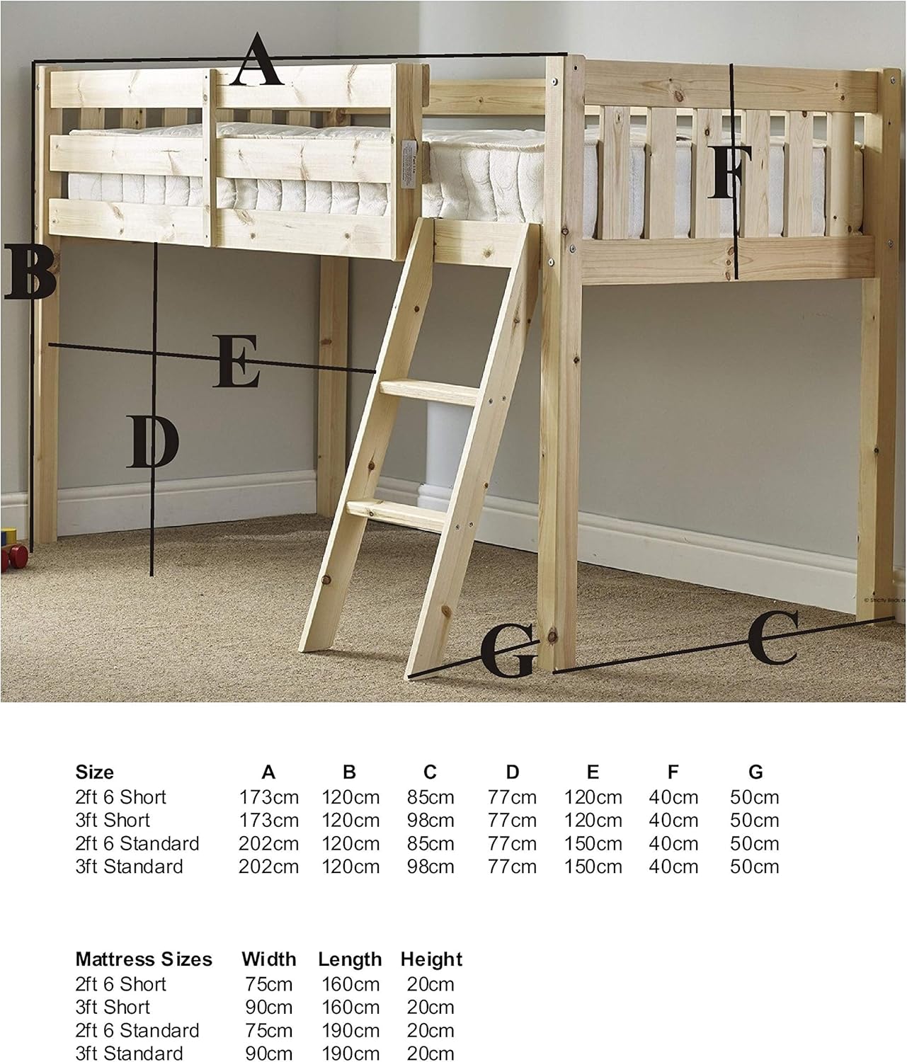 Strictly Beds and Bunks Avalon Midi Sleeper Cabin Bed, 3ft Single