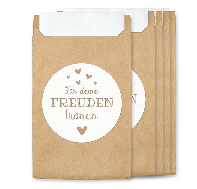 KuschelICH Freudentränen Hüllen & Aufkleber | Tüten für Vintage Hochzeit Taschentücher | umweltfreundlich (100 STK, Freudentr