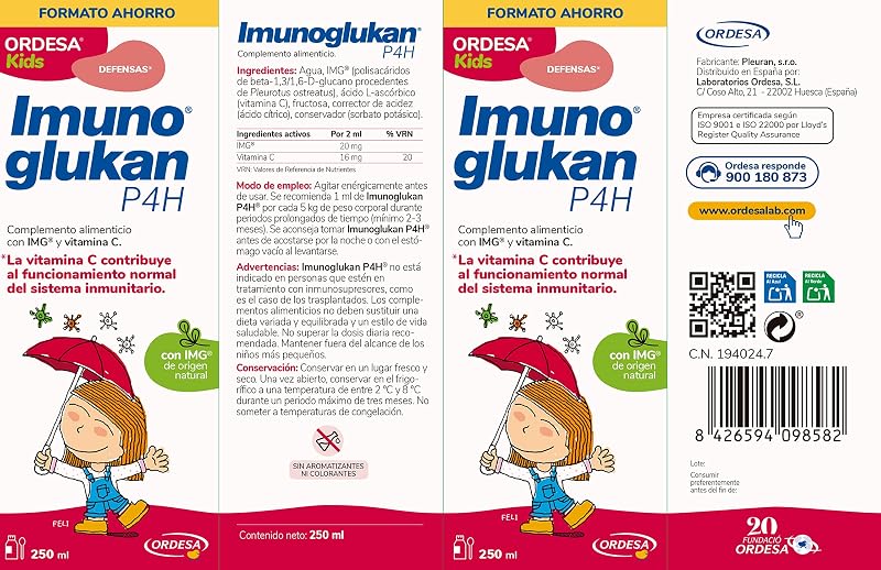 P4H Jarabe 250ml | 250ml | Complemento Alimenticio con Vitamina C para Fortalecer las Defensas de Niños para los más Pequeños y Adultos