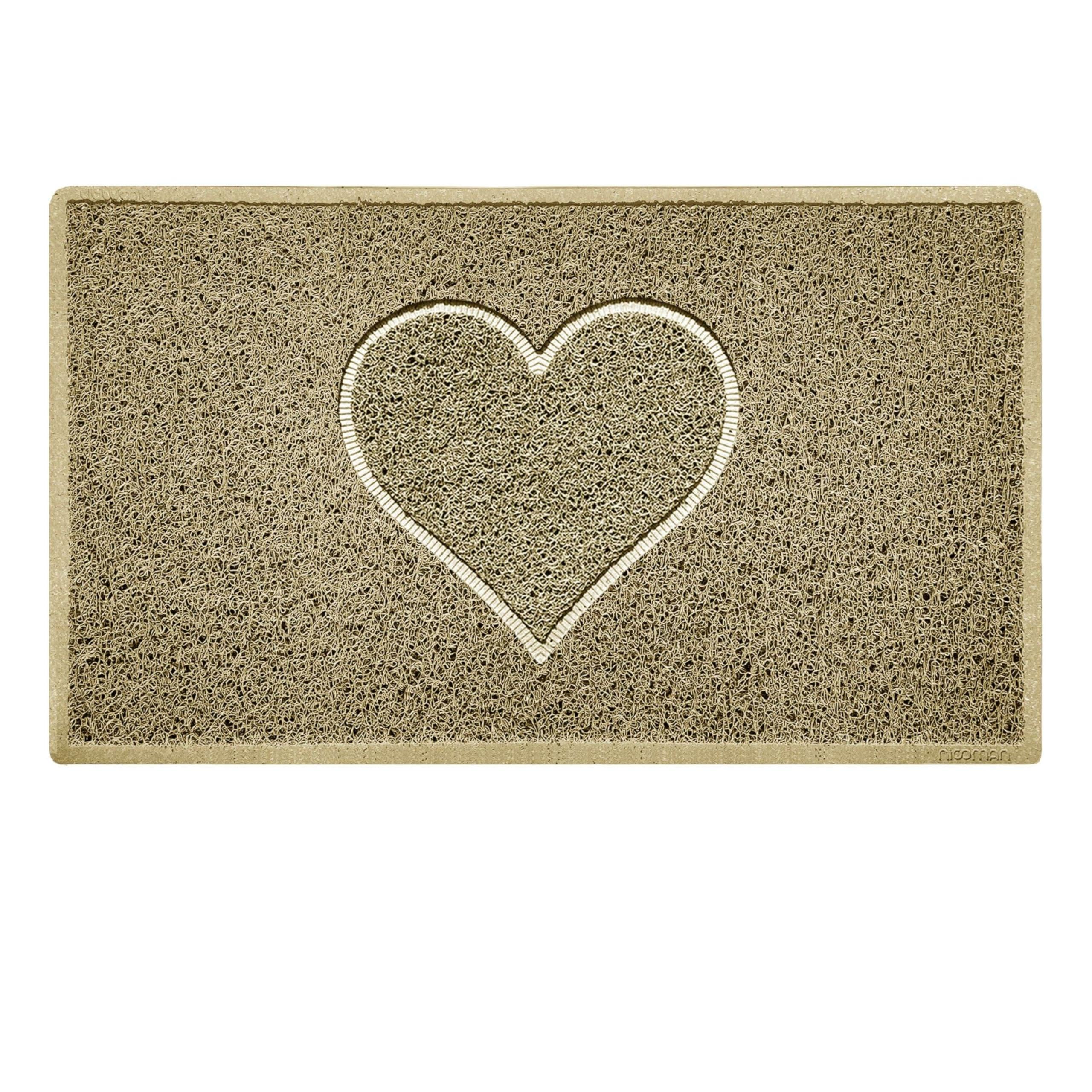 Nicoman Heart Shape Embossed Entrance Door Mat Non Slip Dirt Trapper PVC Spaghetti Mat with Rubber Base, Jet Washable Quick Drying Doormat Indoor or Outdoor - (Medium, Beige, 75 x 44cm)