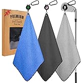 FINGER TEN Golf Towels for Golf Bags Value 2/3 Pack with Strong Magnetic Retractable Carabiner, 15.7''x15.7'' Microfiber Waffle Pattern Cleaner, Absorbent Set for Men Women (Gray&Black&Blue-3 Pack)