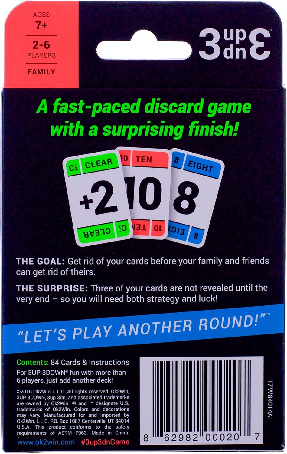 3UP 3DOWN Card Game for Families, Kids, Teens, Adults; 2-6 Players per Deck, Up to 12 Players with 2 Decks; for Road Trips, Camping, Beach Time, Summer Camp: Toys & Games