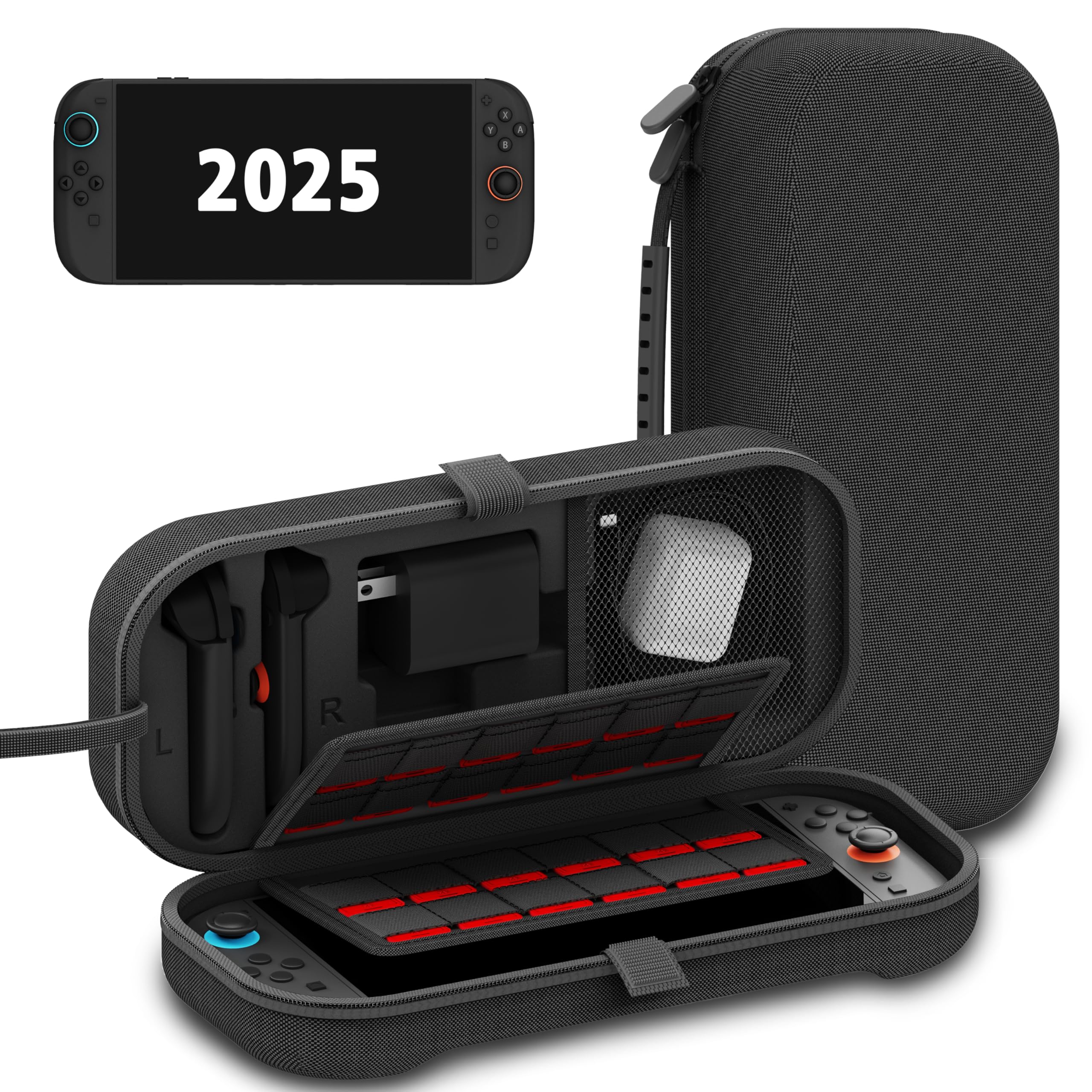 TIKOdirect Carrying Case for Nintendo Switch 2, High Capacity Travel Storage Case Fits Adapter, Joycons, 24 Game Card Slots, Shockproof Hard Shell Protective Pouch for Switch 2 Accessories, Black