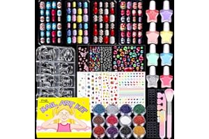 FANDAMEI Nail Kit for Girls, Press on Nails for Kids, Nail Polish Set for Girls, False Nail Tips for Kids, Nail Stickers for Kids, 3D Rhinestone Stickers Face Gems, Nail Glitter, Nail Art Tool Kit