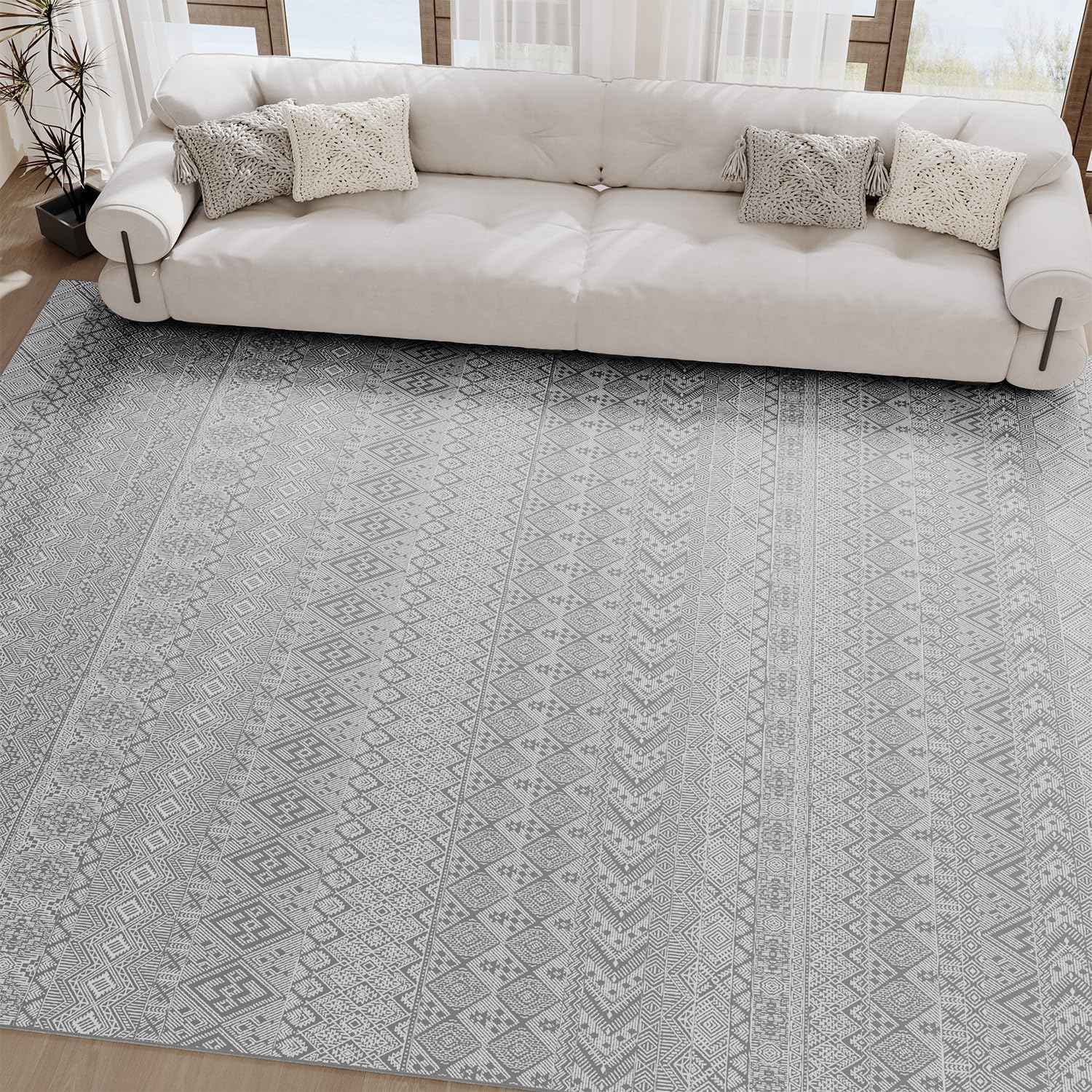 Photo 1 of Area Rug for Living Room Neutral Rug 9x12 Machine Washable Rugs Thin Soft Carpet for Bedroom Dining Room Modern Moroccan Farmhouse Nursery Office Home House Large Grey