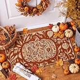 Artoid Mode Orange Flower Pumpkin Fall Doormat 17x29 Inch | Autumn Home Decor Low-Profile Switch Rug Floor Mat for Indoor Outdoor