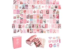 Artivo Pink Aesthetic Wall Collage Kit,100 Set 4x6 inch,Room Decor for Teen Girls,Pretty Blush Pink Wall Art Print,Dorm Photo Collection,Small Posters for Room Aesthetic
