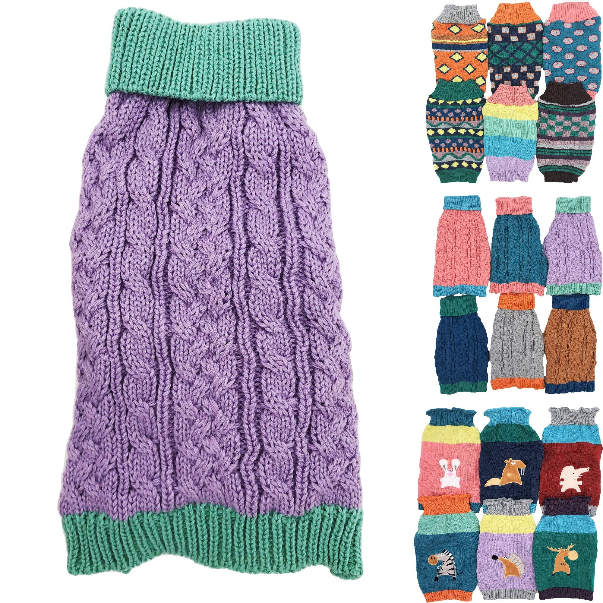 Dog Sweater Knitted Fashion Warm Soft Winter Clothes for Small Large Pet Cat Puppy (XS: Length - 10", Lilac)