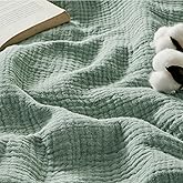 Bedsure 100% Cotton Muslin Throw Blanket Large 50x70 Inches - 4-Layer Breathable and Lightweight Thin Soft Summer Gauze Muslin Blankets for Adults, Sage Green, Boho Cotton Throw for Couch
