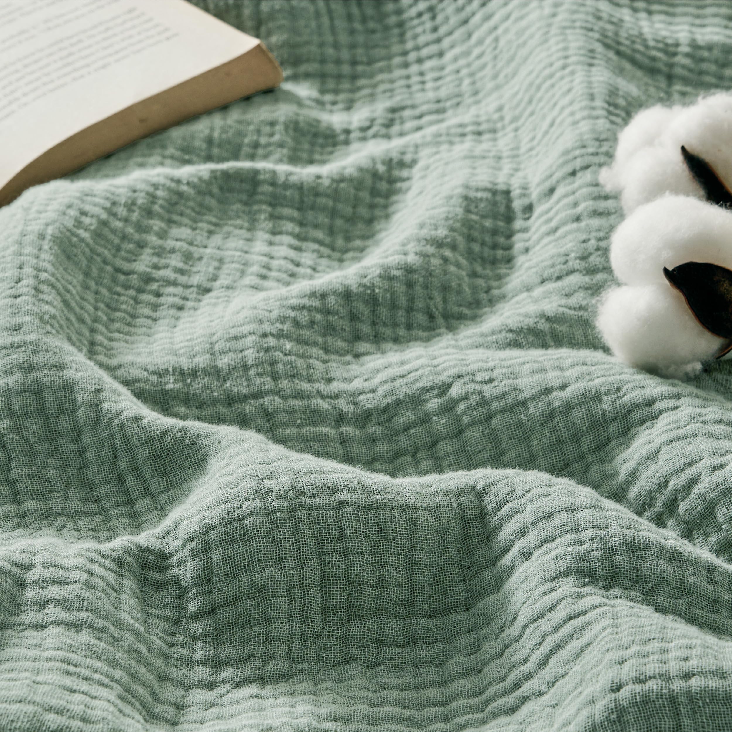 Bedsure 100% Cotton Muslin Throw Blanket Large 50x70 Inches - 4-Layer Breathable and Lightweight Thin Soft Summer Gauze Muslin Blankets for Adults, Sage Green, Boho Cotton Throw for Couch