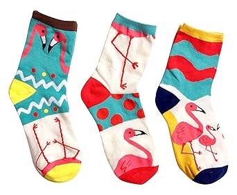 MarylinDreams Damen Socken | (3 Paar) | Bunte Verrückte Flamingo Motive | Mehrfarbig | (Größe 35-40)