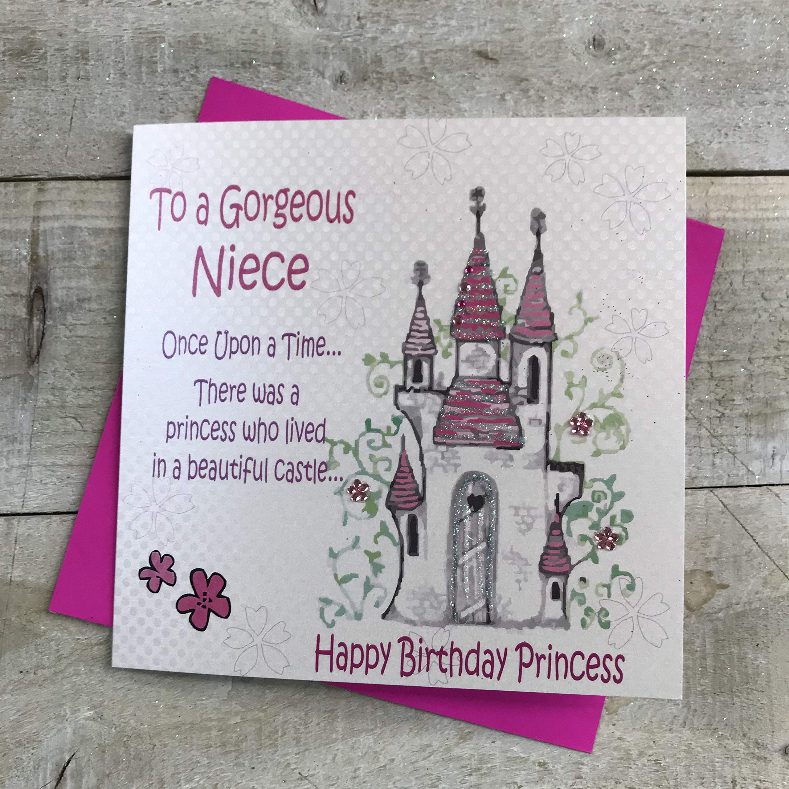 White Cotton Cards GL228 Princess Castle "To A Gorgeous Niece" Handmade Fairy Tale Birthday Card