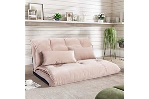 Harper & Bright Designs Floor Sofa Adjustable Lazy Sofa Bed, Foldable Mattress Futon Couch Bed with 2 Pollows (Beige)