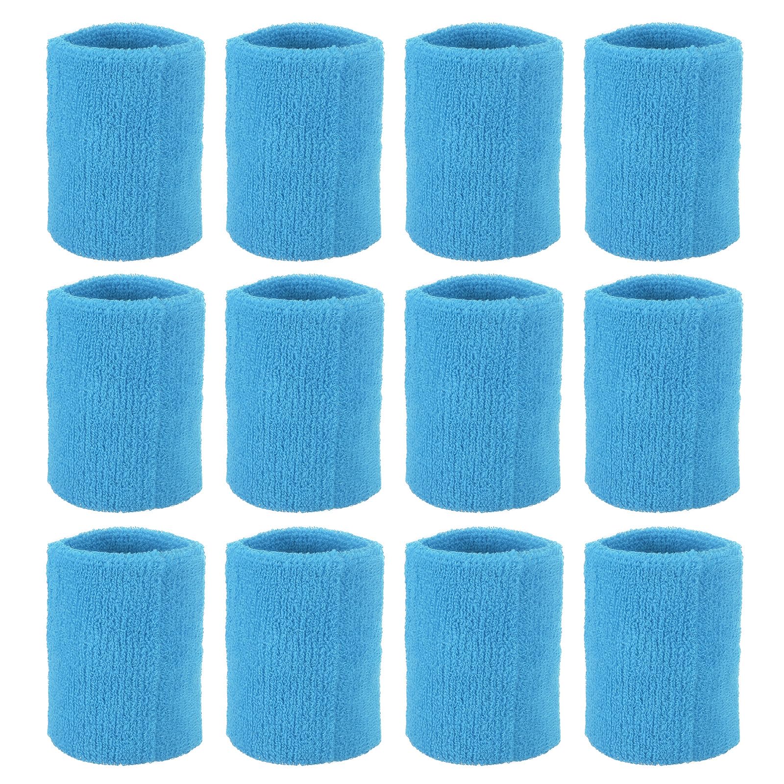PATIKIL Sports Wristbands 8x8cm, 12 Pcs Wrist Sweatband Absorbent Cotton Terry Cloth Wrist Bands for Competitions Tennis Basketball Working Out Athletic Running, Sky Blue