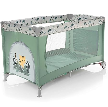 ZOPA Kinderreisebett Caravan - klappbarer Kinderreisebett mit Rädern - inkl. Reisebettmatratze - 120 x 60 cm - mit Schlupfloch und praktischer Ablagetasche (Jungle Green)