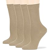 7BigStars Women's Cotton Dress Socks - 4 Pack L/M - Solid Assorted Crew Calf Black Brown Blue Grey Beige Olive Green