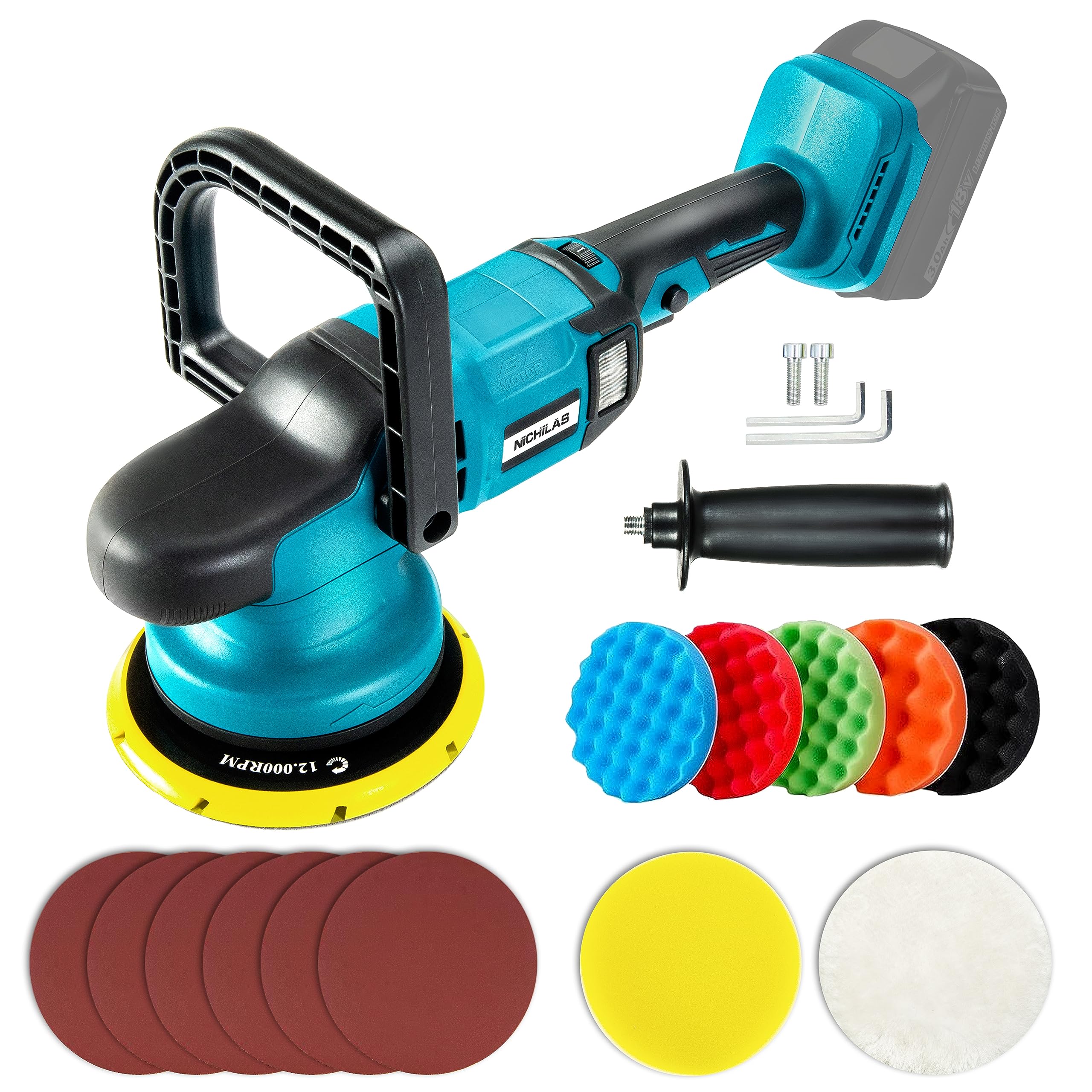 Photo 1 of **MISSING ATTACHMENTS** Nichilas Cordless Car Polisher, 6 speeds Brushless Motor Handle Car Waxer with 150mm Work Disk, Compatible with MAKITA 18V Batteries (Battery Not Included)