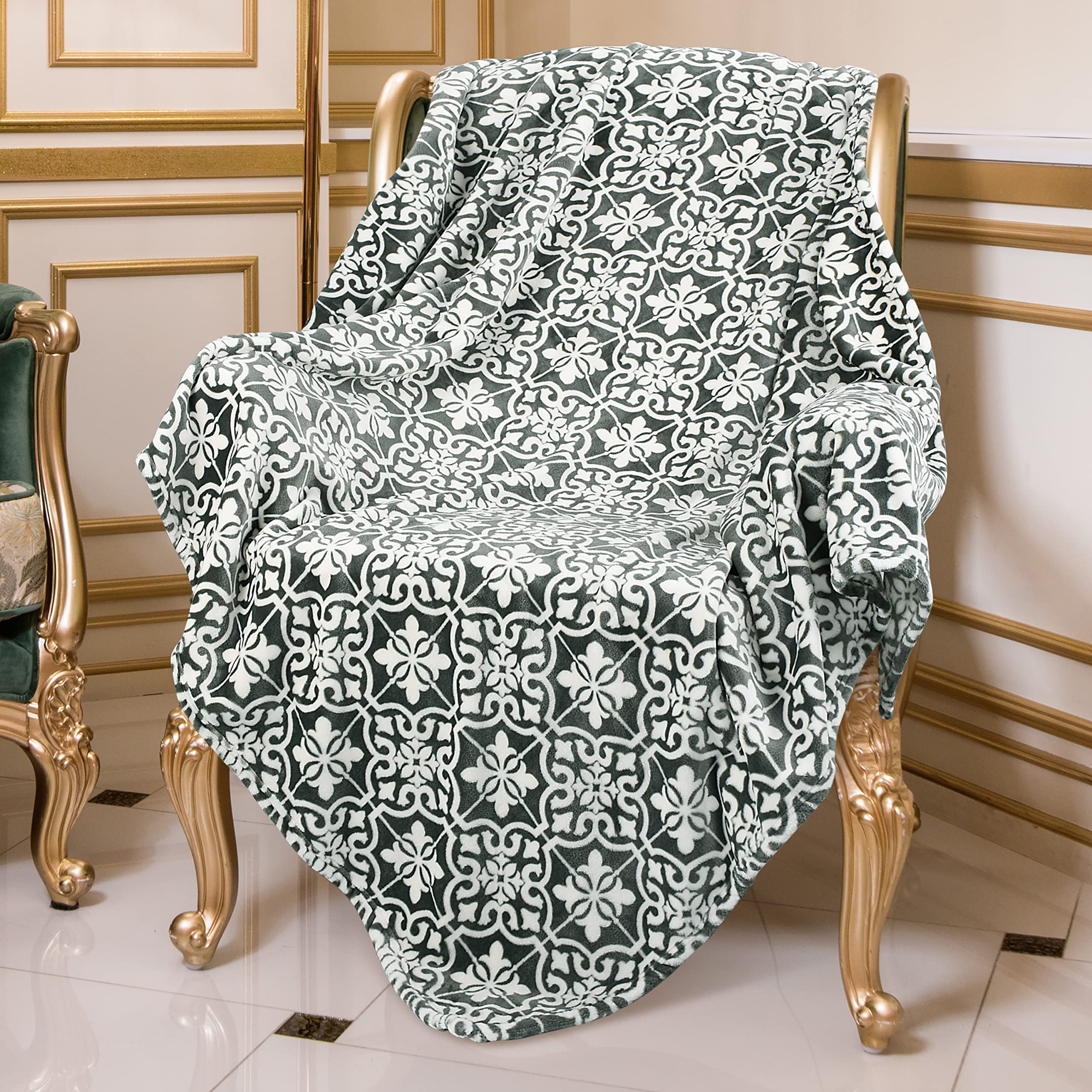 Catalonia Classy Fleece Throw Blanket for Sofas, Lightweight Soft Warm Winter Couch Throw, Cozy Blanket Chair Single Bed, 150 x 130 cm Morocco Grey