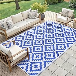 Smiry Waterproof Outdoor Rug 9x12 ft, Reversible