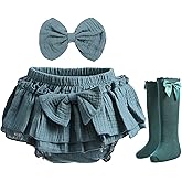 Purbasvi Newborn Baby Girl Cotton Skirts with Built-in Shorts Toddlers Ruffle Diaper Covers Infant Skorts with Bows Headband