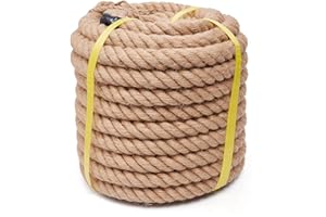 XINSHUNCAN Jute Rope Heavy Duty 2 Inch 25 Feet, Natural Hemp Rope, Twisted Hemp Rope for Crafts, Gardening, Bundling, Climbing, Hammock, Nautical rope, Tug of War rope, Railings, Home Decorating (2 Inch×25 Feet)