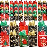 Fulmoon 60 Pcs Christmas Paper Gift Bags Bulk with Tissue Paper 8.3 x 6 x 3.1 Inch Small Holiday Party Favor Goodie Bags with Handle Assorted Christmas Design for Holiday Presents Wrapping (Festive)