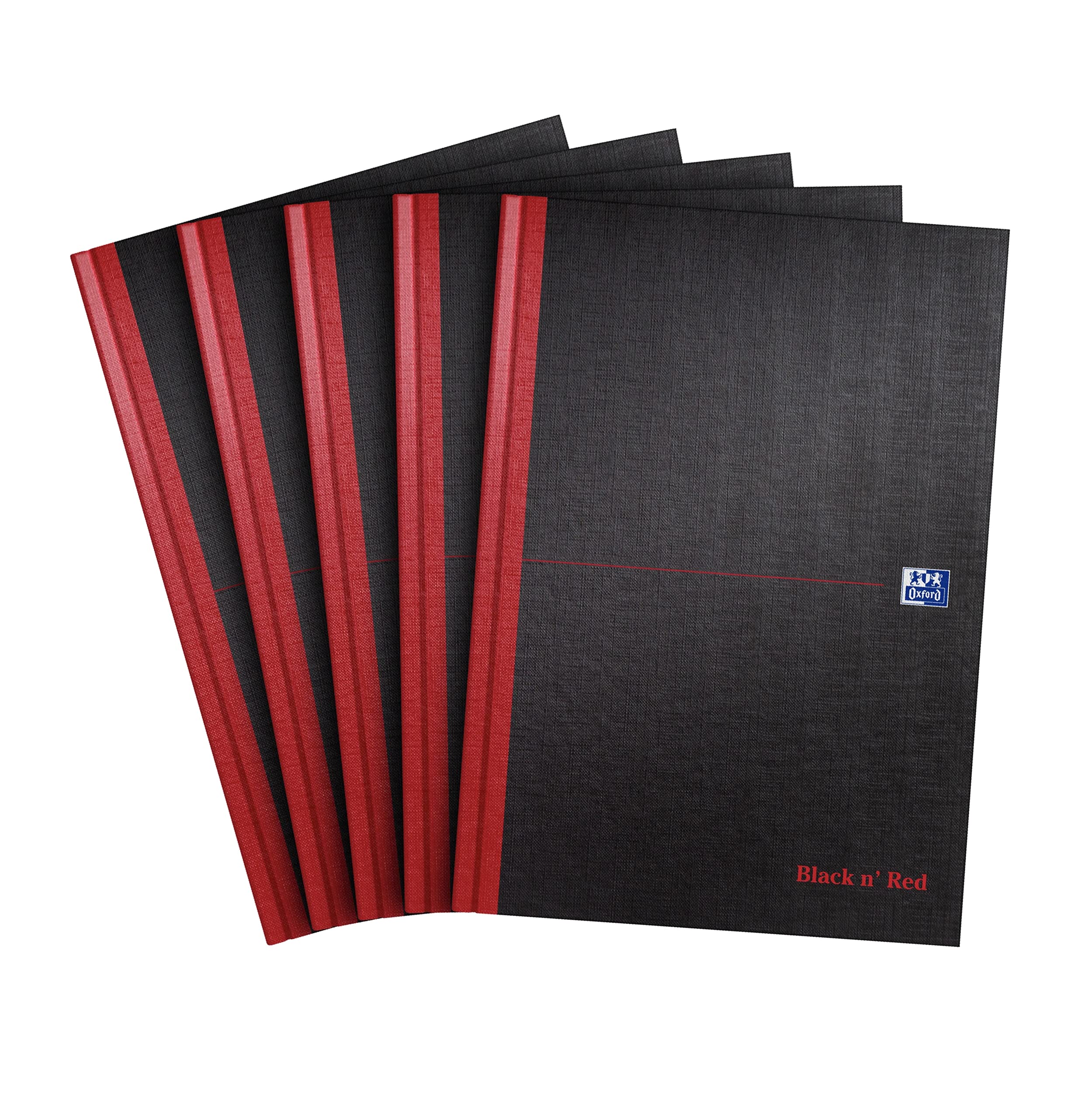 Oxford Black n' Red A4 Notebook, Hardback Casebound, 192 pages, Lined (Pack of 5) Image