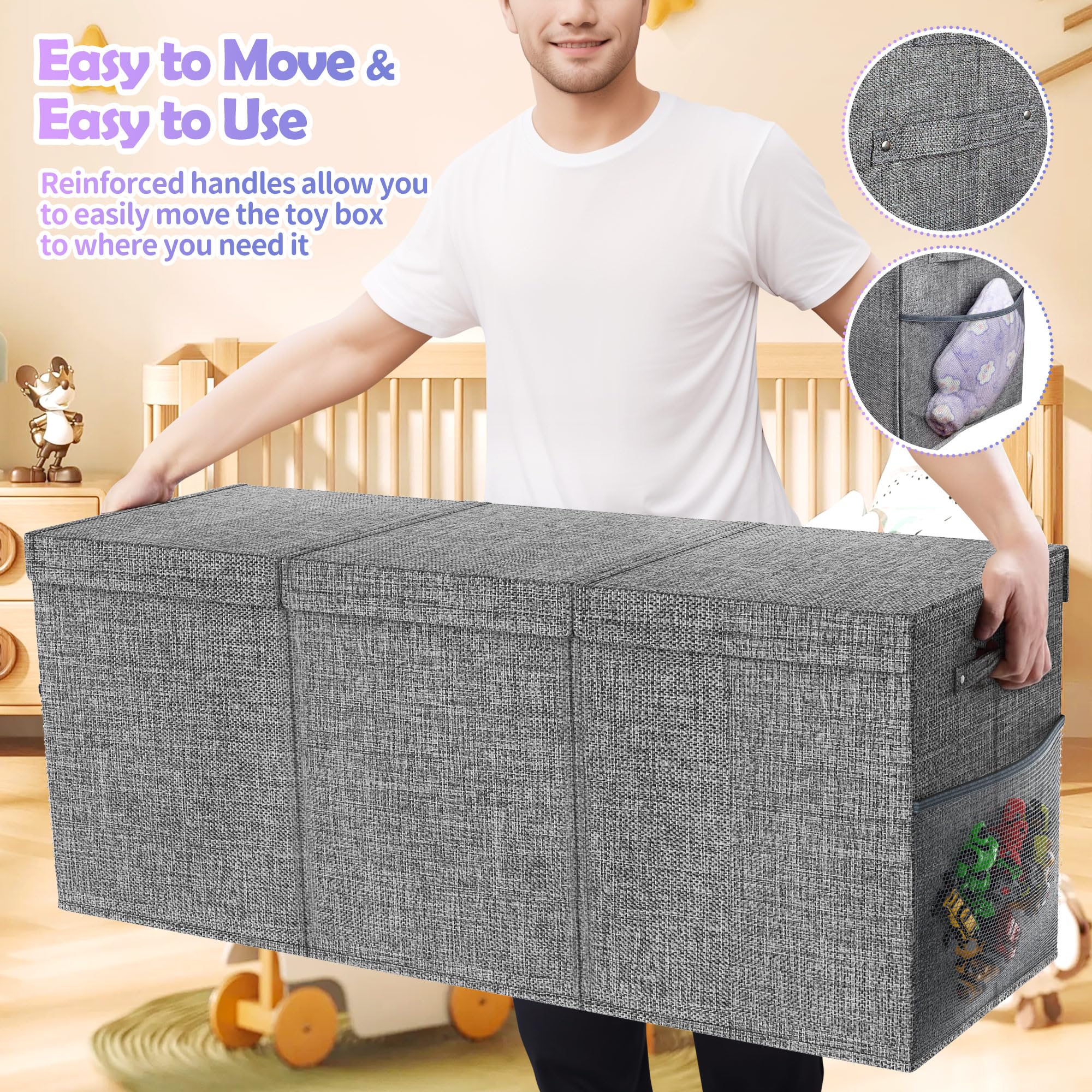 Extra Large Toy Box, Collapsible Sturdy Kids Toy Chest for Boys, Girls, 40
