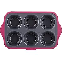 Trudeau Structure Pro Silicone Muffin Pan, 6 Cup Large, Grey/Pink