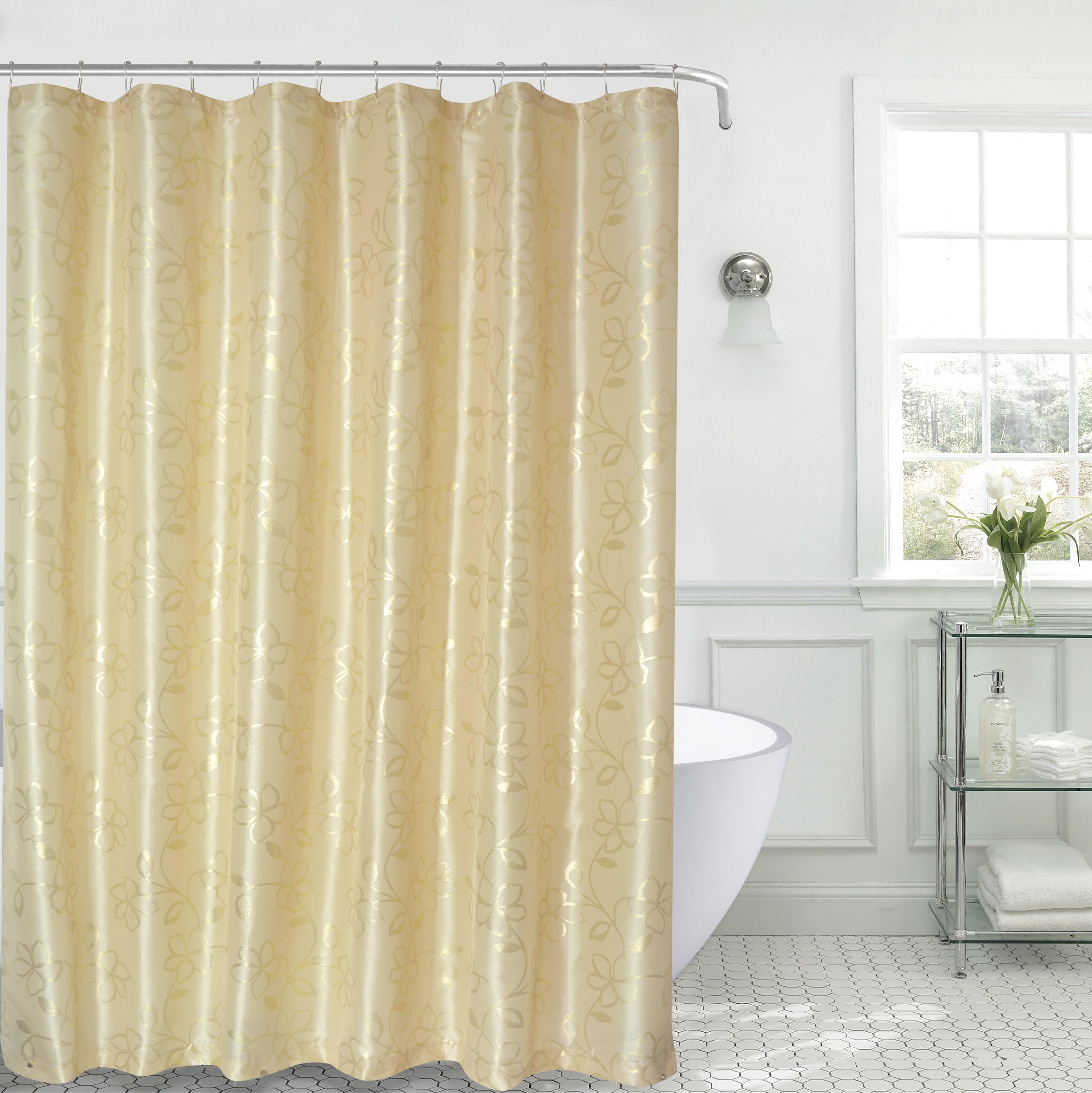 Sally Textiles Ariana Faux Silk Shower Curtain, Tan/Gold