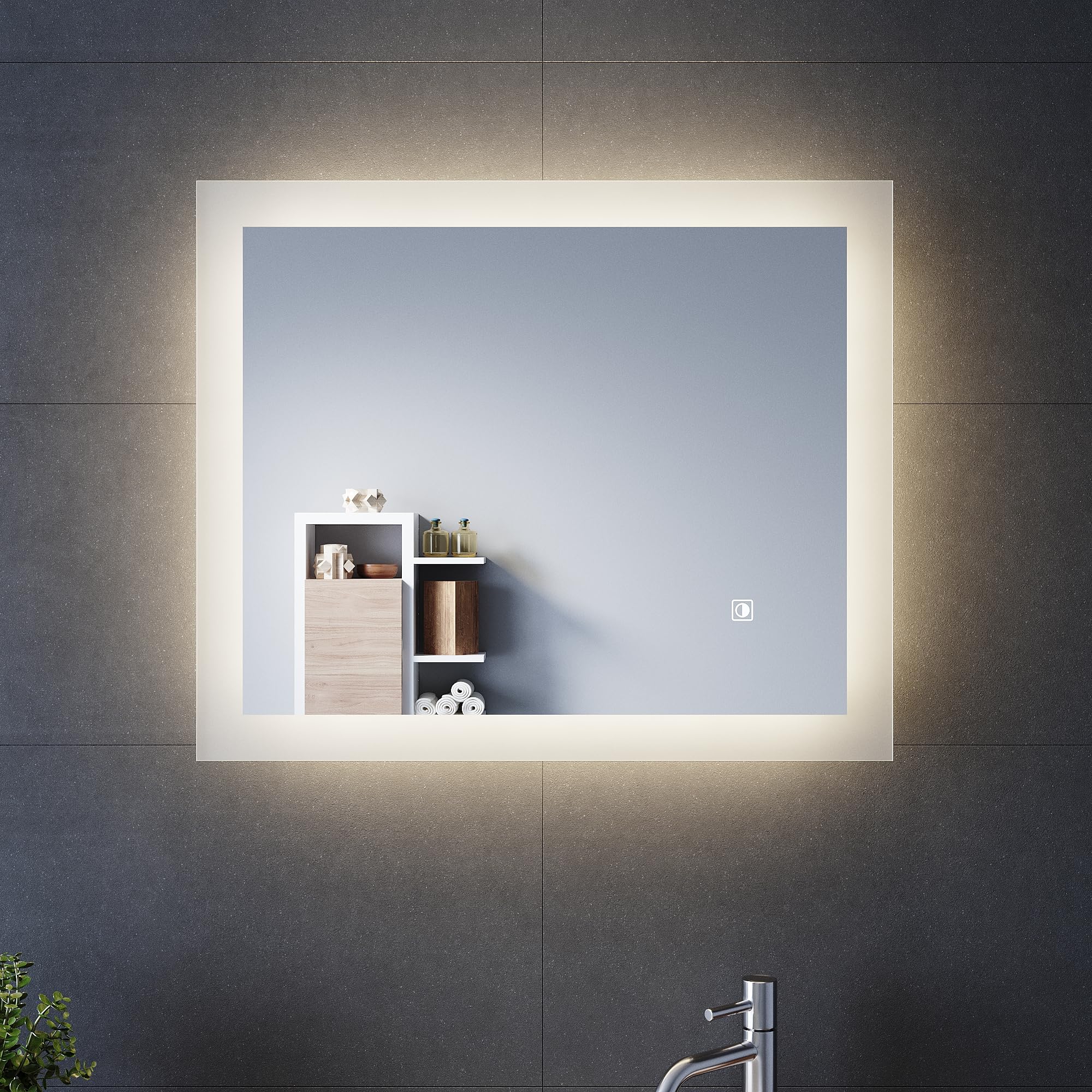 ELEGANT 600x500mm Bathroom Mirror with Lights, Horizontal Vertical/Sensor Switch, Anti-Fog, 3 Colors Dimmable, Memory Function, LED Illuminated Bath Vanity Wall-Mounted Mirrors